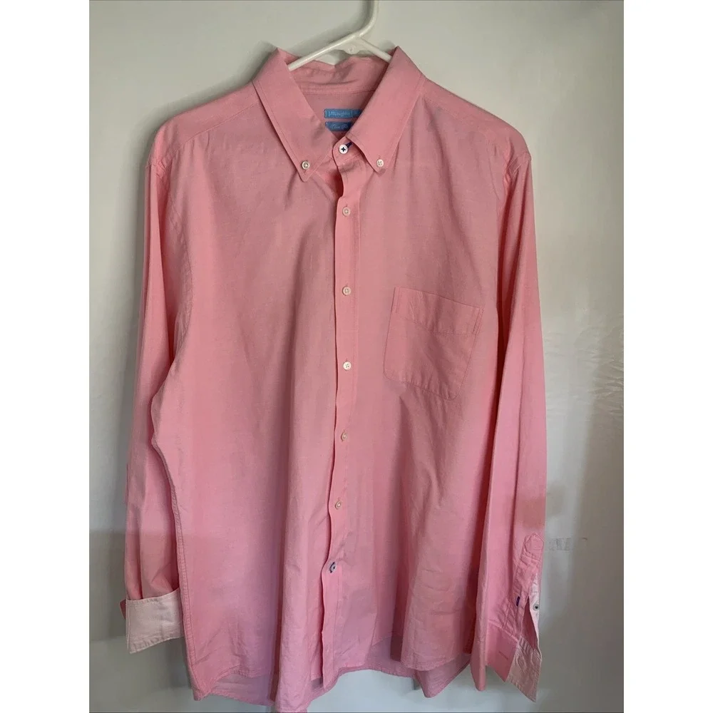 J. McLaughlin Men's size XL Pink‎ Cotton Button Down LS Shirt Reverse Cuff
